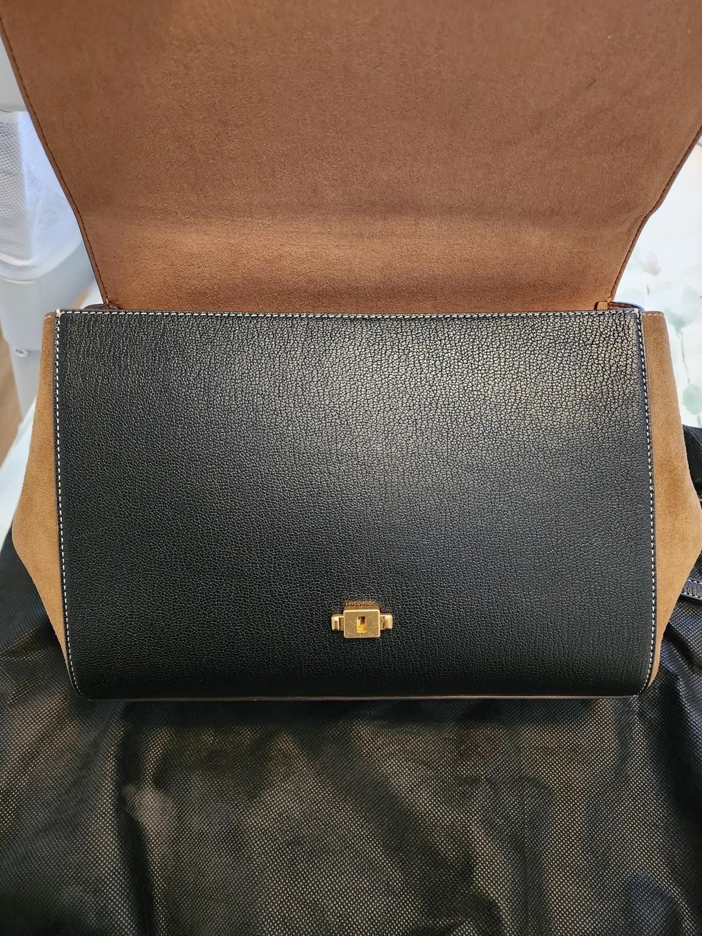 Tory Burtch Black and Brown Leather Suede Top-Handle Bag - Never Used - Picture 7 of 14